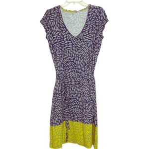 Boden V-Neck Purple and Yellow Mini Dress